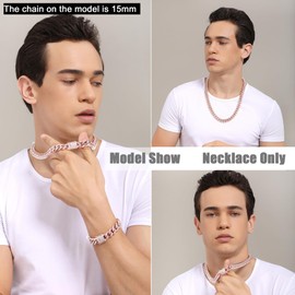 WinTrend Cuban Link Chain Necklace or Bracelet with Bling Bling Cubic Zirconia Iced-Out Clasp for Men 10mm/14MM Rose Gold(14MM, 18")