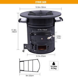 Lineslife Camping Rocket Stove Wood Burning Portable for Cooking, Outdoor Camping Wood Stove with Carrying Bag for Backpacking Emergency RV Survival, Versatility of Fuel, Black Two Doors 12.6"