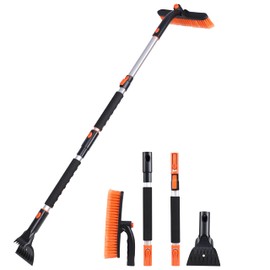 EcoNour 53″ 3 in 1 Extendable Snow Brush with Ice Scraper for Car Windshield | 360° Pivoting Long Snow Brush for SUV, Truck, and Car | Winter Car Accessories