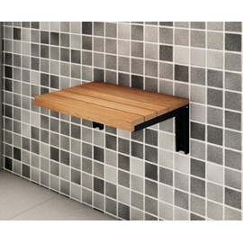 Folding Wooden Shower Seat, Foldable Wall Mounted Shower Bench, Wall Mounted Folding Wooden Shower Stool, Inside Shower Seat for Seniors Disabled Pregnant, Fold Down Shower Seat, Natural Solid Wood