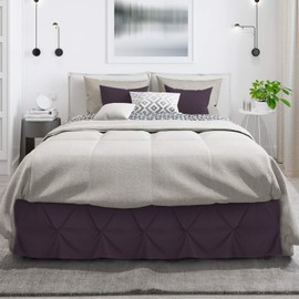 Nestl Pinch Pleat Bed Skirt, Pleated Wrap Around Bed Skirt, Easy Fit 14” Inch Pintuck Bed Skirt, Premium Microfiber Ruffle Bed Skirt Luxury Bedskirt, Hotel Quality Bed Ruffle, Queen Bed Skirt Eggplant