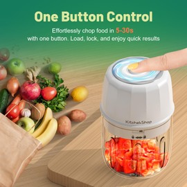 KitchekShop Electric Garlic Chopper, 300ML Portable Cordless Mini Food Processor, Rechargeable Vegetable Chopper Blender for Nuts Chili Onion Minced Meat and Spices BPA-Free(White)