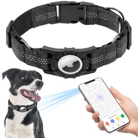 Seyezo Airtag Dog Collar, Upgraded Reflective Airtag Dog Collar Holder, Heavy Duty Pet Collar with Airtag Holder, Adjustable Nylon Puppy Collars for Small Medium Large Dogs(XS(11.2’’-12.6’’), Black)