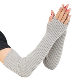 SUNTRADE Women Girls Fingerless Knitted Gloves Soft Stretchy Long Gloves Grey 38, gray