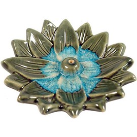 GURU SHOP Lotus Incense Holder Ceramic Two-Tone – Model 17, Green, 2 x 10 x 10 cm, Incense Stick Holder