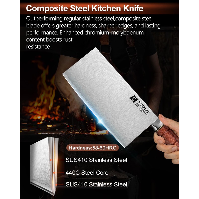 XINZUO 7.4 Inch Professional Chinese Chef Knife,Razor-Sharp Composite Stainless Steel