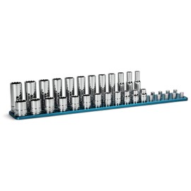 Capri Tools 3/8 in. Drive 12-Point Shallow and Deep Socket Set, Metric, 8 to 19 mm, 24-Piece with Billet Aluminum Socket Rail