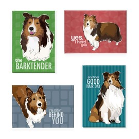 Sheltie Gifts Set of 4 Refrigerator Magnets with Funny Sayings, Shetland Sheepdog Sheltie Art, Funny Dogs Fridge Magnets Pack