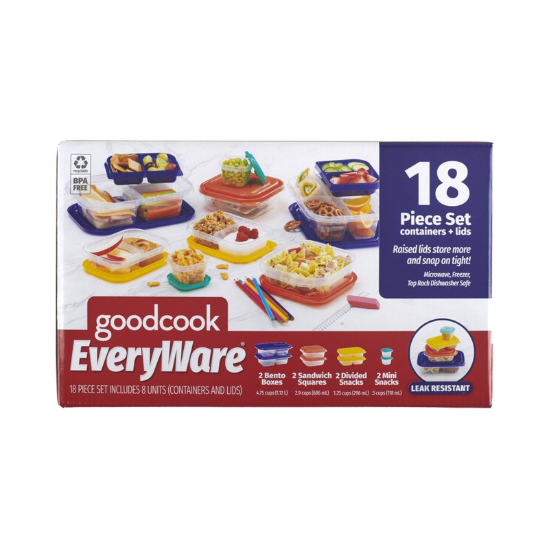 GoodCook EveryWare 18 Piece Lunch Set, Assorted Colors, BPA Free
