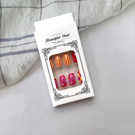 Almond Press on Nails with Designs, Full Cover Round Head Shaped False Nails Geometric Irregularity Fake Nails Glossy Short Almond Glue on Nails Colorful Acrylic Stick on Nails for Women Girls
