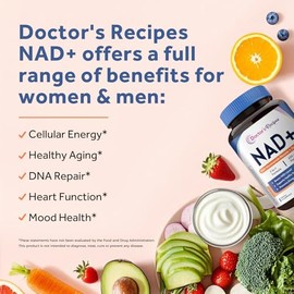 Doctor's Recipes Suplemento NAD, ribósido de nicotinamida, resveratrol, alternativa NMN para antienvejecimiento, con glicinato de magnesio y L-triptóf