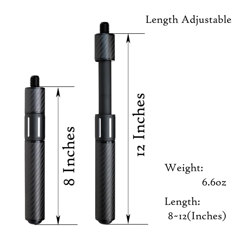 CUEDESG Carbon Fiber Pool Cue Extension,Length Adjustable(8~12 Inches)