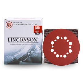 LINCONSON 100 Pack 5 Inch Sanding Disc Hook & Loop Orbit Sandpaper Ultra Dust Extraction Hole Configuration (180 Grit)