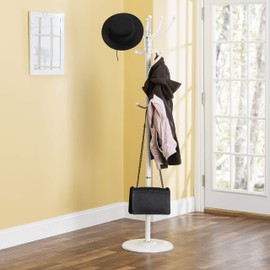 Home Basics 16 Hook Free Standing Coat Rack with Sandstone Base (1, White)