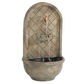 Sunnydaze Messina Outdoor Wall Water Fountain - Waterfall Wall Mounted Fountain & Backyard Water Feature with Electric Submersible Pump - Florentine Stone Finish - 26 Inch
