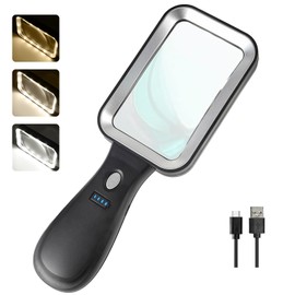 10X Magnifying Glass with Light, Rechargeable Magnifier with 3 Color Modes, Lighted Magnifying Glass Handheld for Seniors Reading Low Vision, Inspection, Close Work