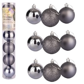 60mm/6Pcs Christmas Baubles Shatterproof Dark Grey, Christmas Tree Decorations Ball Ornaments Balls Xmas Hanging Decorations Holiday Decor - Shiny,Matte,Glitter