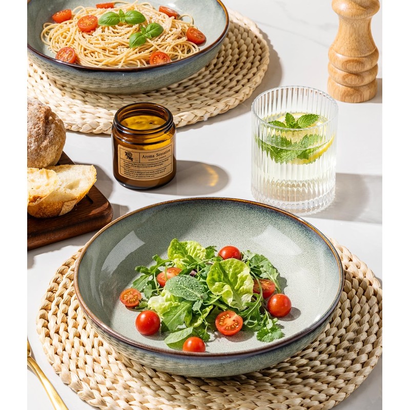 8.5'' Ceramic Pasta Bowls, 36oz Stoneware Salad Bowls Set of