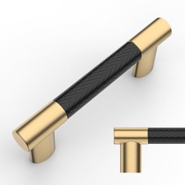 Amerdeco 10 Pack Gold Knurled Cabinet Pulls 3 Inch Hole Center Brushed Brass Kitchen Cabinet Handles for Drawer Cupboard and Wardrobe ZH0038…