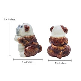 ChangThai Design Tiny 1⅛" Brown White Gray Lifting Front Paws Bulldog Bull Dog Figurine - Miniature Hand Made Painted Ceramic Dogs Puppy Animal Cute Porcelain Decorative Collectible Figure Décor Gifts
