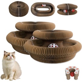 Vsgaalge 2PCS Cat Accordion Magic Organ Cat Scratching Board Interactive Scratch Cardboard Cat Toy with Bell Ball Kitty Kurlz Exercise for Indoor Cats Toy