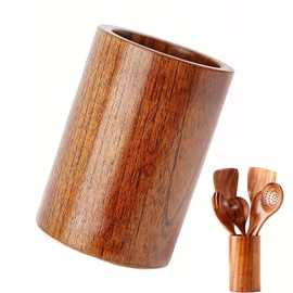 trabag Wooden Kitchen Utensil Holder, Round Wooden Cutlery Holder, Cookware Holder Organiser, Chopsticks Holder, Kitchen Storage for Spatula, Cutlery Spoon (15 x 8.7 cm)