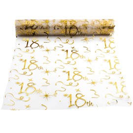 Table Runner for 18 Birthdays 28 cm x 10 m Gold Table Runner Roll Shiny Gold Foil Table Decoration Table Runner Made of Decorative Fabric Mesh Happy Birthday Table Runner for Party Gifts DIY Crafts