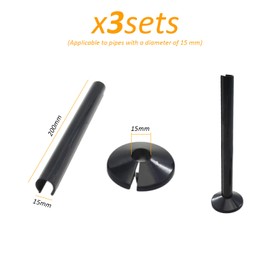 3 Pack Black Pipe Covers, 3 Pieces Pipe Collars, 200mm Black Pipe Sleeves, Valve Covers, Towel Rail Radiator Pipe Covers, Pipe Decoration, Suitable for Pipe Covers