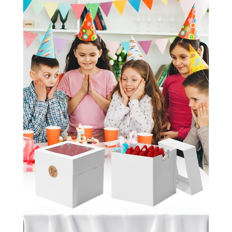 COTOPHER 5Pcs 8x8x8 Inches Cake Boxes, Square Bakery Boxes with