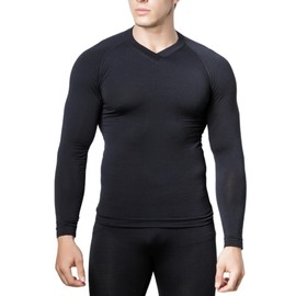 Relaxsan Zero 3420 Men's Long-Sleeved Thermal Shirt with V-Neck Merino Wool, Black - Extra Warm