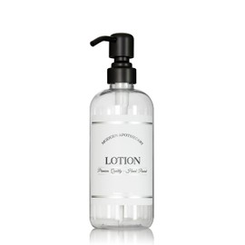Refillable Clear PET Plastic 16 oz Lotion Bottle with Black Satin Pump Dispenser - Chrome Accent Waterproof Labeled Bottle