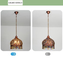 Aeyee Handmade Crystal Pendant Light Fixture, Bohemian Style Hanging Lamp, Colorful Hanging Pendant Lamp in Red Bronze (12.5")