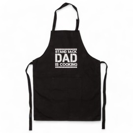 MIJOMA Funny BBQ Apron for Men - 100% Cotton, Cooking Apron, Adjustable Neck Strap, 60 x 80 cm - For Barbecue Party, Kitchen & BBQ, Black - Stand Back, Dad is Cooking