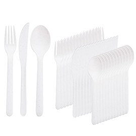 Supernal 180pcs Reusable Plastic Silverware Heavy Duty Matt White Silverware Reusable Plastic Cutlery Wheat Straw Outdoor Spoon Knife Forks Set Tableware Dishwasher Safe for Picnic Daily Use