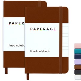PAPERAGE Lined Pocket Journal Notebook, 2 Pack, (Cognac), 160 Pages, Small Notebook, 3.6 inches x 5.6 inches - 100 GSM Thick Paper, Hardcover
