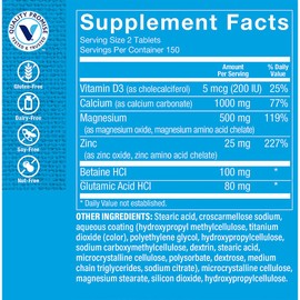 The Vitamin Shoppe Calcium-Magnesium-Zinc with Vitamin D - Bone Immune & Cellular Health | 300 Tablets | Gluten-Free