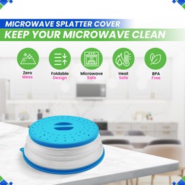 Microwave Splatter Cover 10.5” - Foldable Silicone Microwave Cover for Food Splatter Covers the Dish and Plate - Durable Microwave Food Cover Lid With Vents for Microwave Oven Plate Cover (Blue)