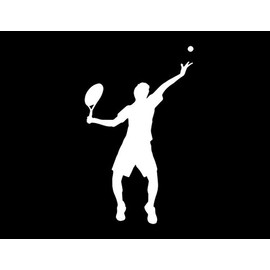 ND140W Tennis Player Serving Decal Sticker | 5.5-Inches by 3.3-Inches | Premium Quality White Vinyl
