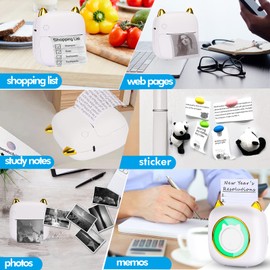 HuiJuKeJi Mini Printer, Pocket Printer, Mini Photo Printer for Smartphone, Sticker Printer, Thermal Photo Printer for Journal, Travel Logo, Notes, Journal, List, Memo (White)