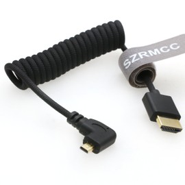 SZRMCC 8K 2.1 Micro HDMI Left Angle to HDMI High Speed Coiled Cable Braided Cable for Go-Pro Hero 3/4 Canon EOS M5 Sony A6000 A7III RX10 Nikon B500 Z6 Raspberry Pi 4 Atomos Ninja 2 Monitor