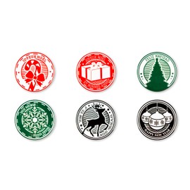 Excelsa Christmas Stamp Set of 6 Coasters Made of Ceramic and Cork, Diameter 10.5 cm