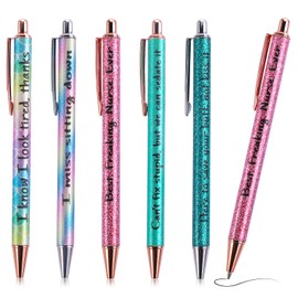 Cobee Funny Ballpoint Pens, 5 Pieces 1mm Retractable Glitter Fun Ball Point Pen Black Ink Gel Ball Point Pens, Pretty Pens for Colleague Worker Office Gifts