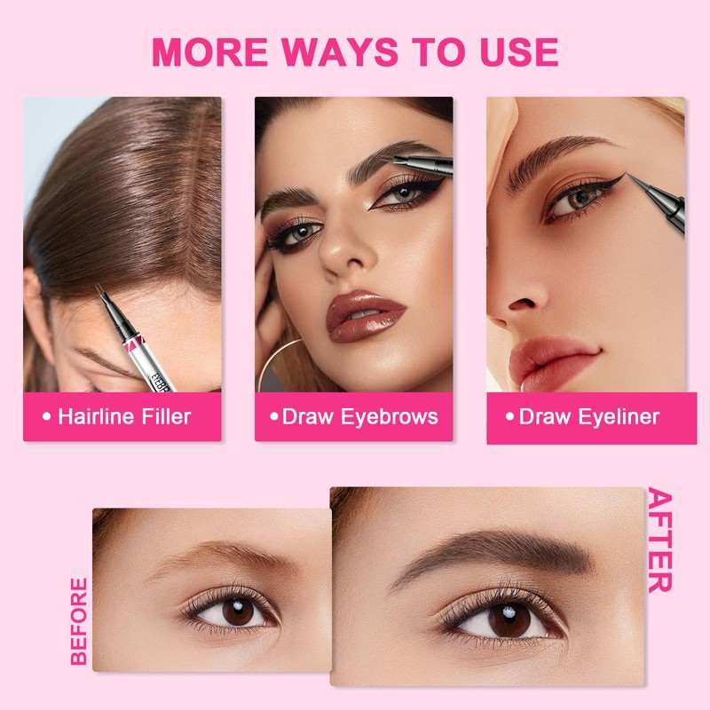 Eyebrow Pencil, Waterproof 2-in-1 Dual-Ended 3D Microblading Eyebrow Pencil with