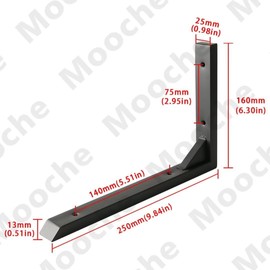 Mooche 25 cm L Shelf Brackets, Pack of 4 Shelf Brackets, 304 Stainless Steel Metal Angle Wall Bracket Shelf Bracket with Bounded for Wall Mount, Black