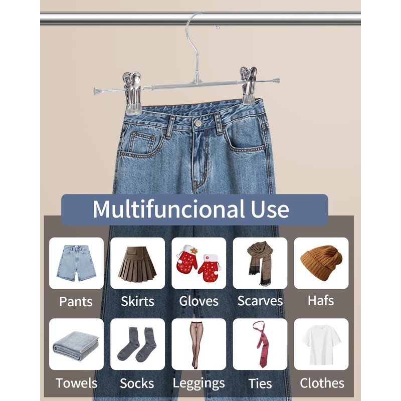 Pack of 10 Clothes Hangers, 30 cm Metal Trouser Hangers,