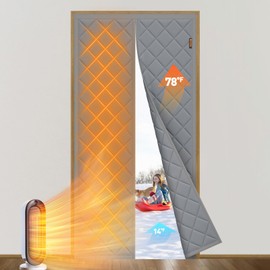 MAGZO Magnetic Thermal Insulated Door Curtain Fits Door Size 32" x 80", Oxford Cloth Strong Magnets Entrance Insulation for Winter, Thicken Cotton Entrance Cover to Keep Cold Out, Gray