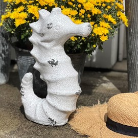 WHW Whole House Worlds Sea Horse Figurine, Rustic White Glazed, Distressed, Crackle Finish, Grey Terracotta, 14.25 Inches, Garden Statue