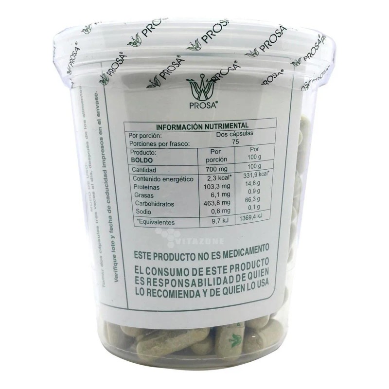 Boldo Prosa 150 Cápsulas De 350 Mg Sabor Sin sabor