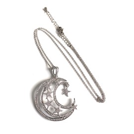 Half Phase Moon and Stars Pendant Necklace 17.5 Inches Chain