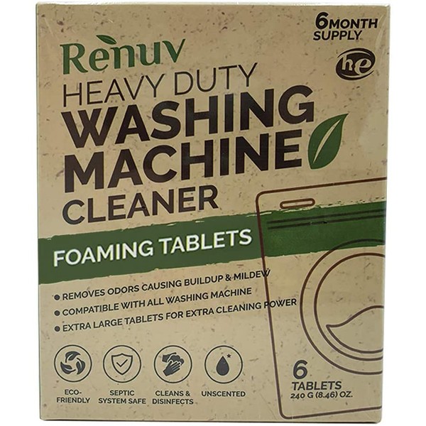 Washing Machine Cleaner by Renuv For Front Load, Top Load or HE, Slow Dissolving Huge 40g Eco Friendly Tablets For Maximum Effect Deep Clean Your Washer Where Others Fail